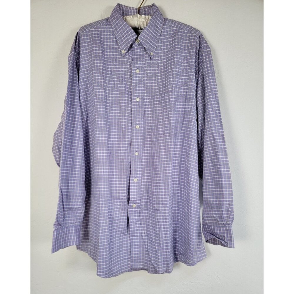 Brooks Brothers Mens Purple Checkered Button Down Sport Shirt Large All Cotton